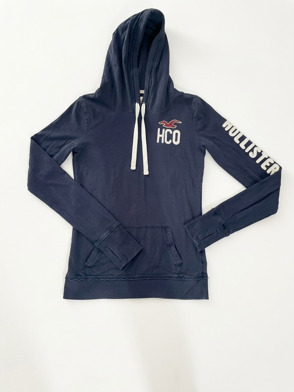 Hollister Navy Hooded long sleeve Pullover - HCO Logo